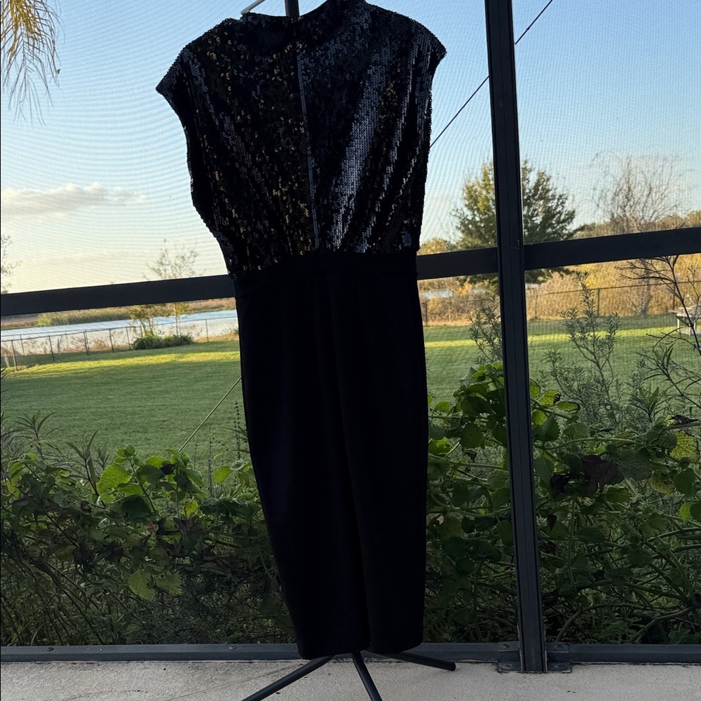 Express Midnight Sequin draped mock neck Midi she… - image 3